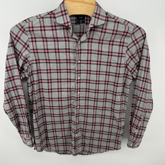 Johnnie-O Top Shelf Men's Gray Pink Plaid Button Down Long Sleeve Shirt - Picture 2 of 7